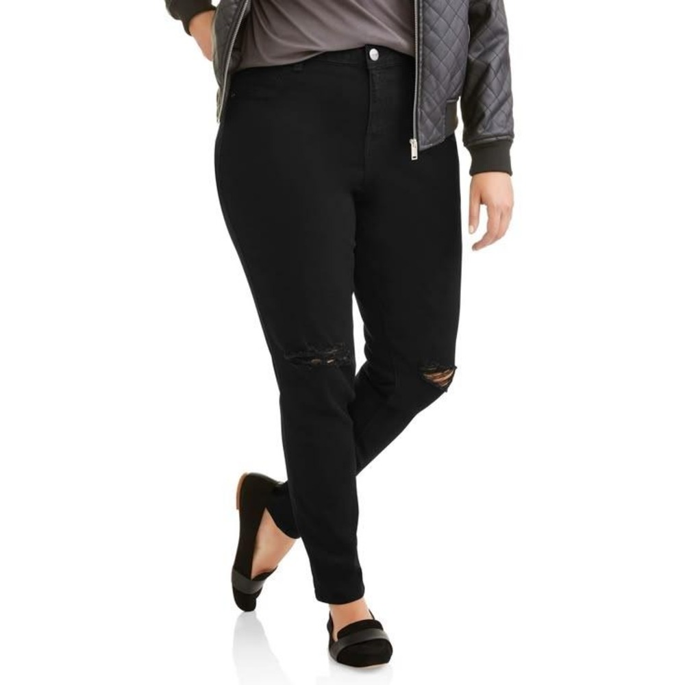NWT‎ A3 Denim Pants Women 24W Plus Black Destructed Denim Classic Skinny Jeans